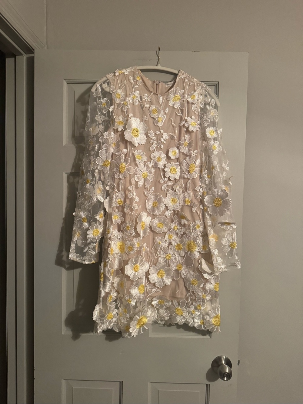 Avec Les Filles cream Mini Dress with White and Yellow Floral Embroidery - Picture 2 of 5